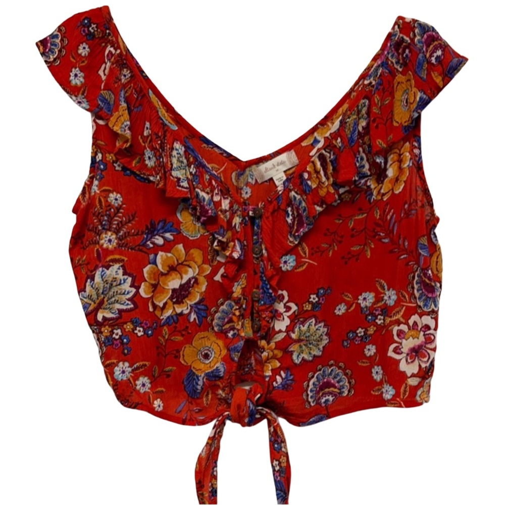 Altar’d State Red Floral Ruffle Crop Top Medium